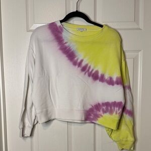 Z Supply Tie-Dye Cropped Sweatshirt in White, Yellow & Purple